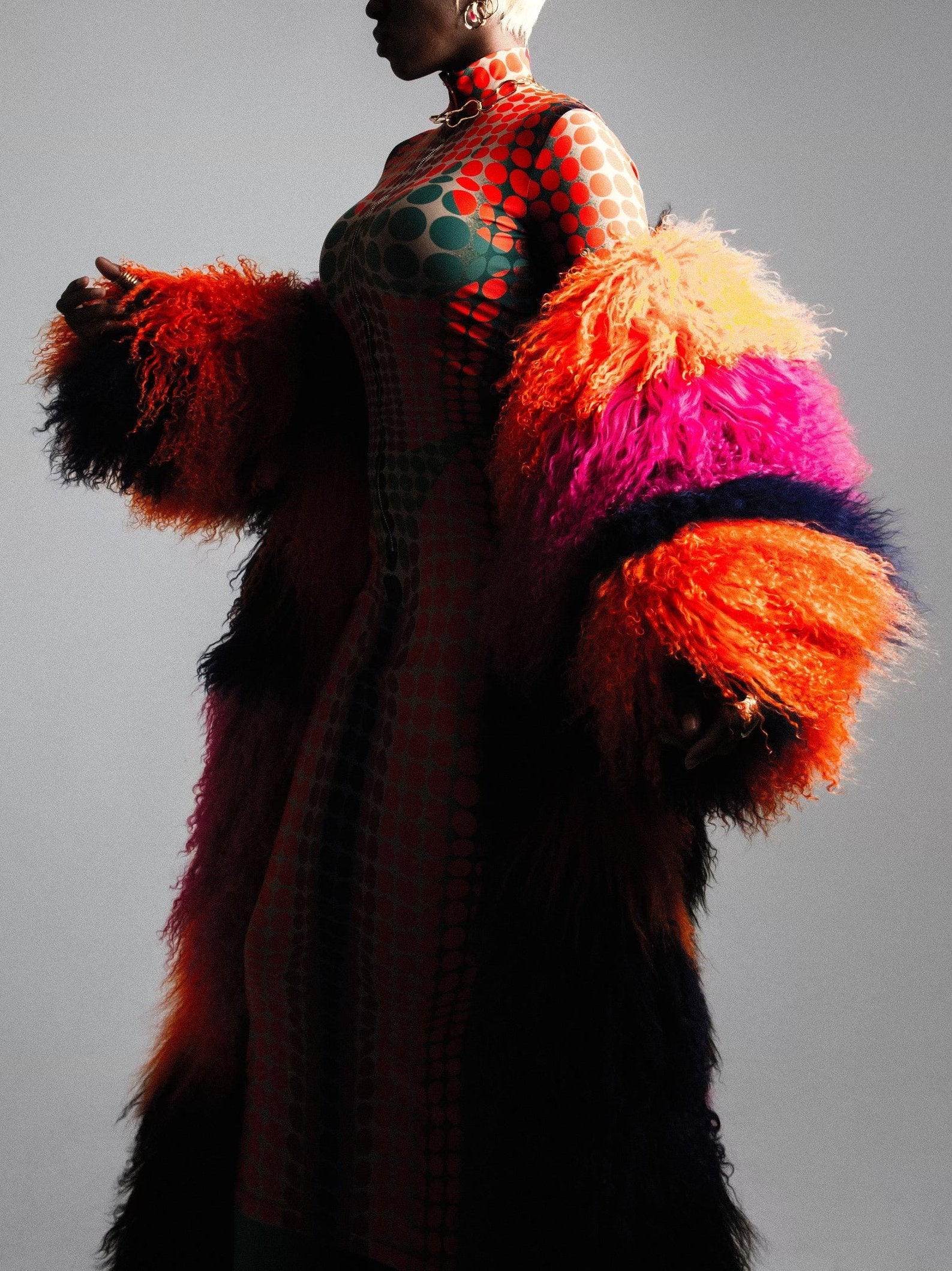 Long Full Mongolian Shearling Coat in Multi-Color - Coats