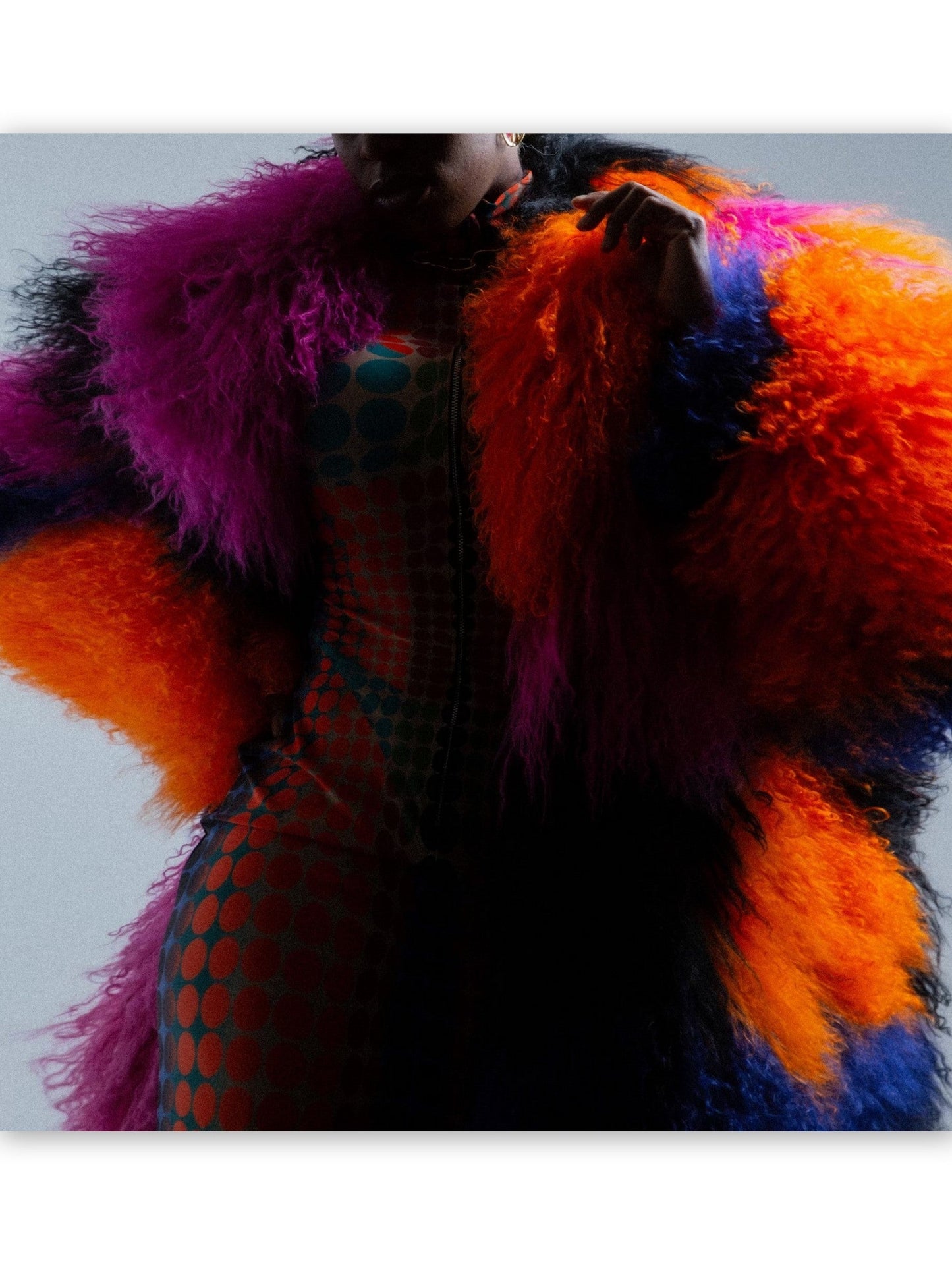 Long Full Mongolian Shearling Coat in Multi-Color - Coats