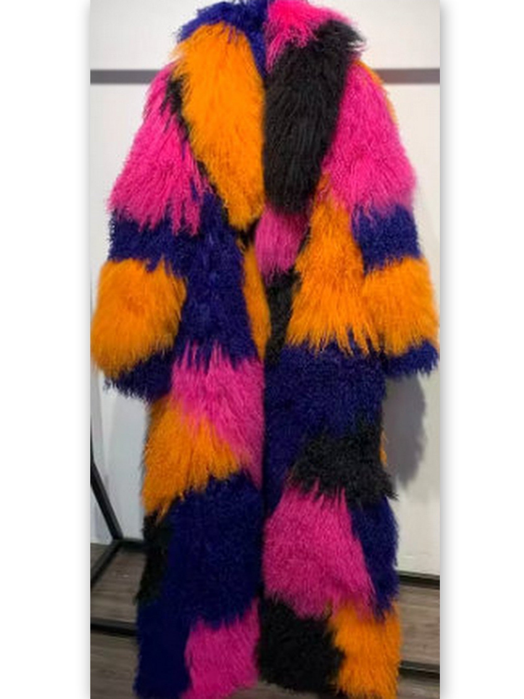 Long Full Mongolian Shearling Coat in Multi-Color - Coats