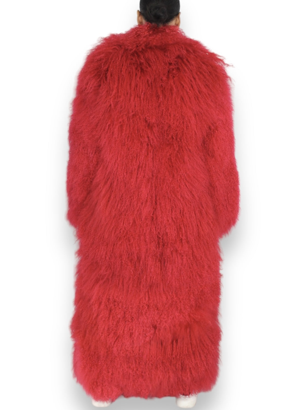 Long Full Mongolian Shearling Coat in Red or Orange - Coats