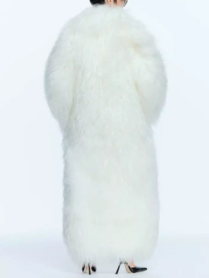 Long Full Mongolian Shearling Coat in White - Coats