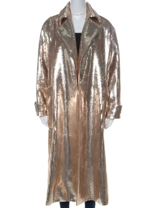 Long Gold Sequin Trench Coat - Coats