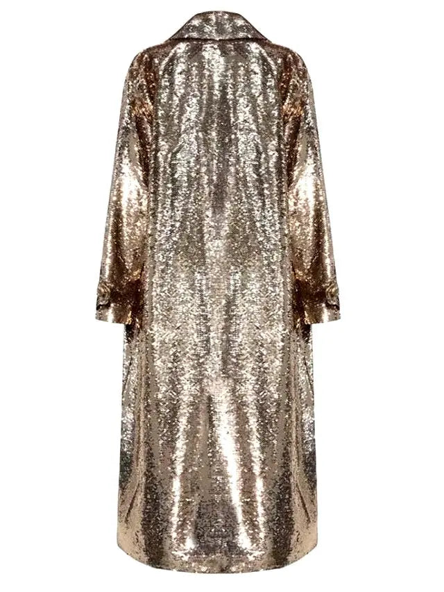 Long Gold Sequin Trench Coat - Coats