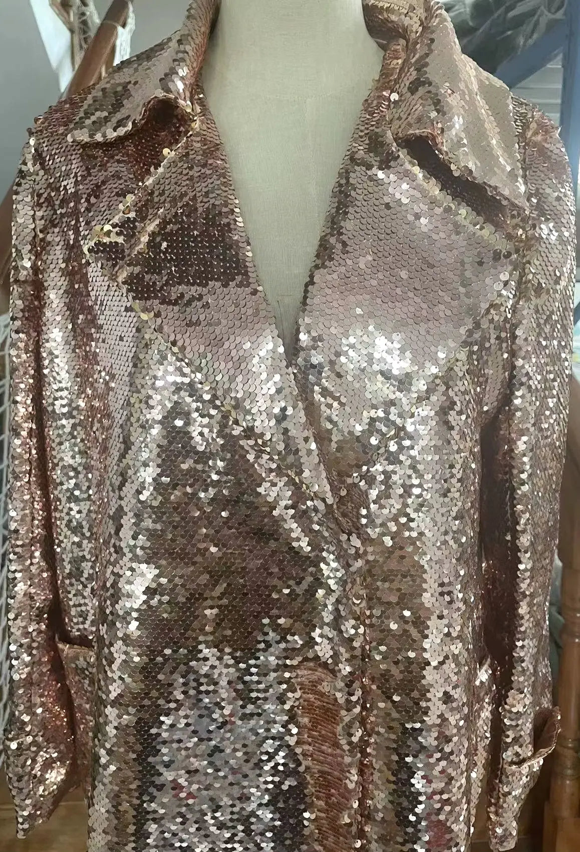 Long Gold Sequin Trench Coat - Coats