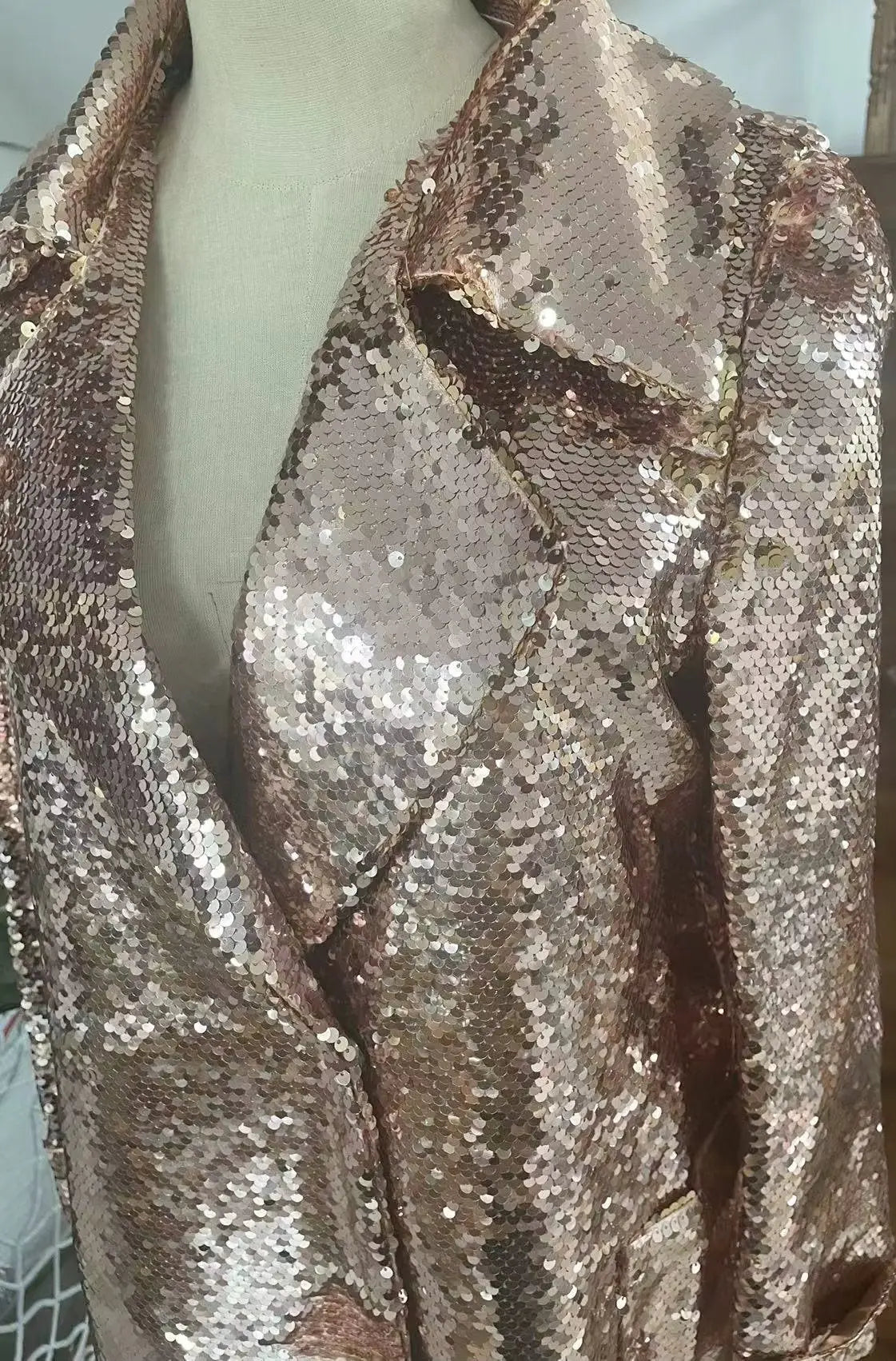 Long Gold Sequin Trench Coat - Coats