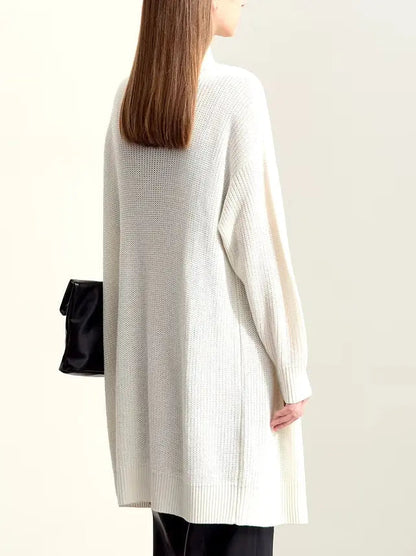 Long Knit Single-Button Cardigan Sweater in Ivory - Sweaters & Knitwear