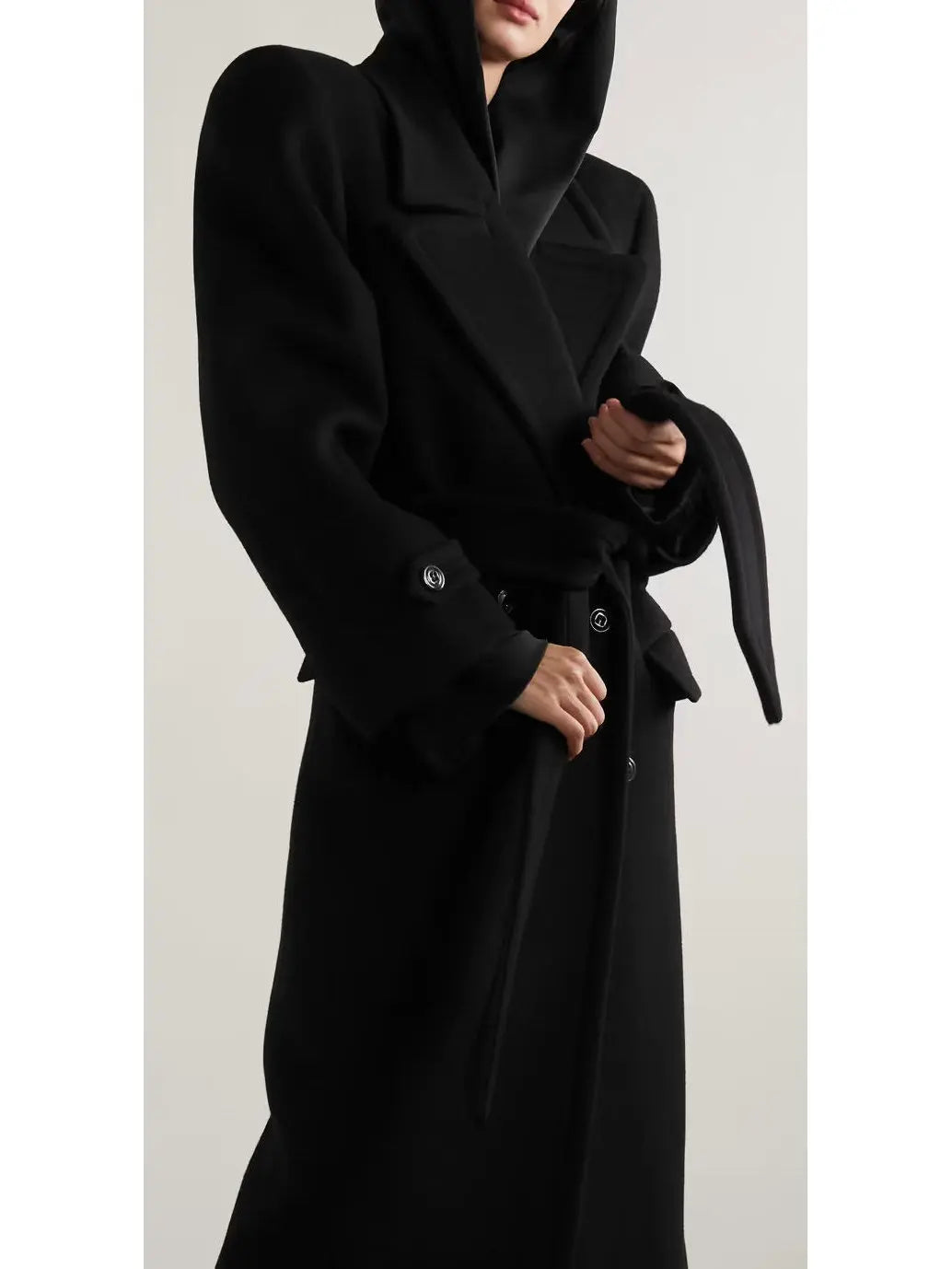 Long Oversized Wool and Cashmere Coat Black - Coats