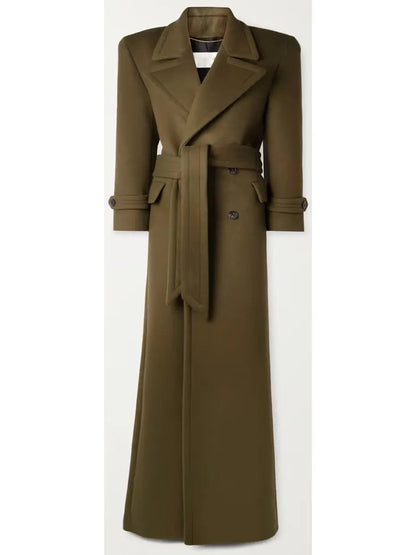 Long Oversized Wool and Cashmere Coat Military Green - Coats