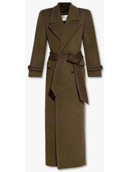 Long Oversized Wool and Cashmere Coat Military Green - Coats