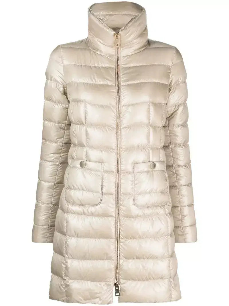 Long Paneled Quilted Down Jacket - S / Light Taupe - Jackets
