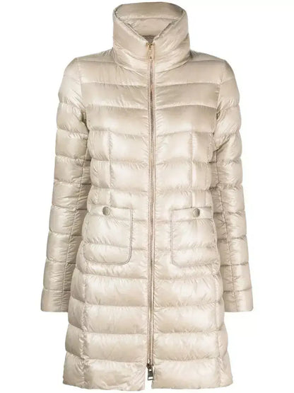 Long Paneled Quilted Down Jacket - S / Light Taupe - Jackets