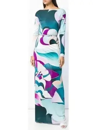 Long Printed Silk Dress - s - Dresses