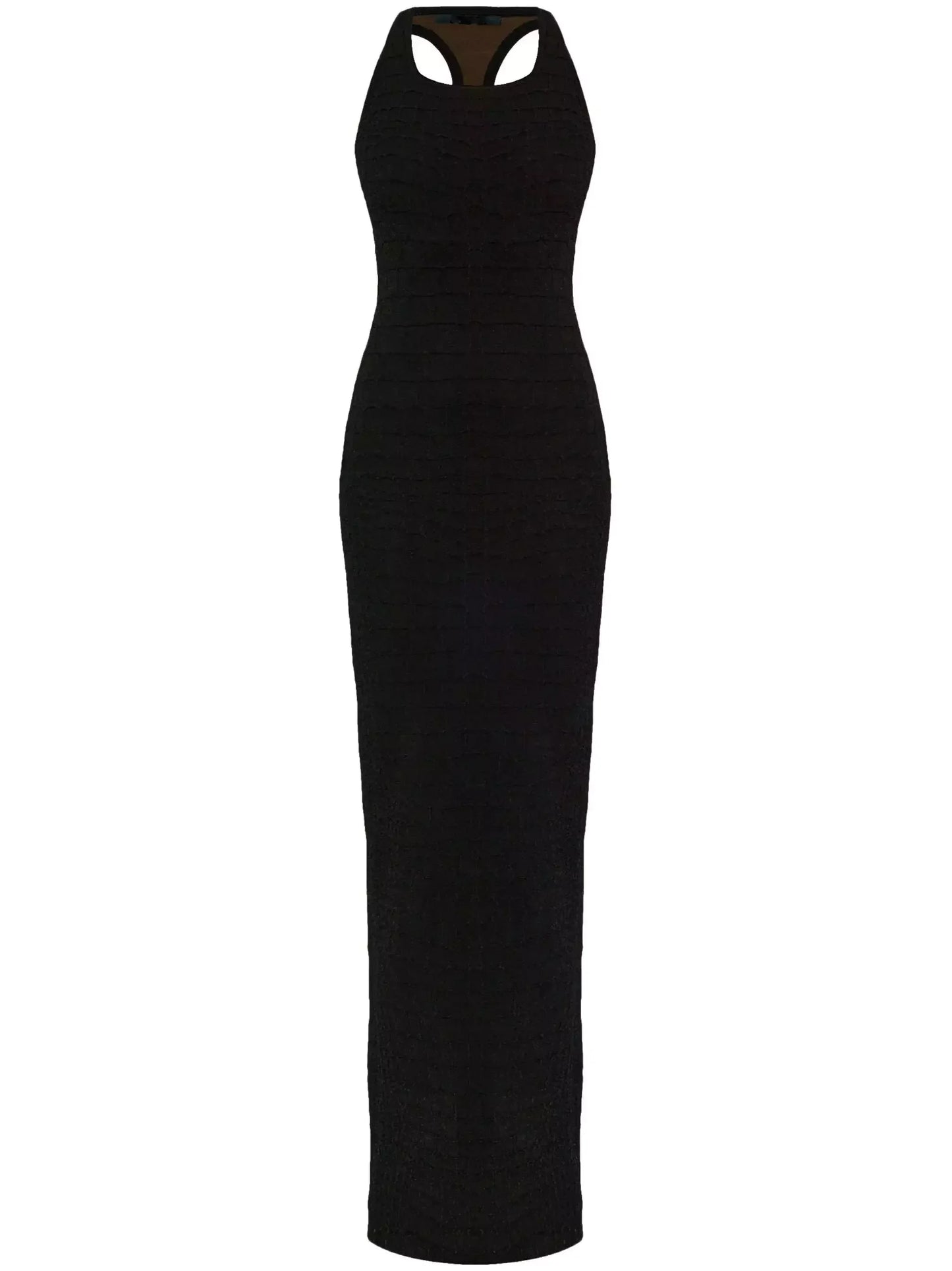 Long Racerback Crocodile Embossed Tank Dress in Black - Dresses