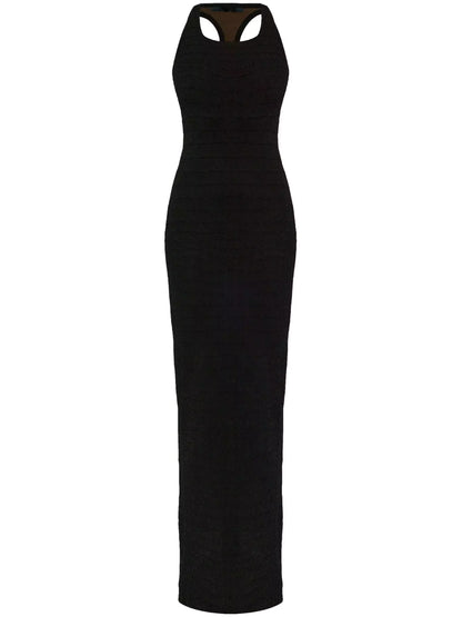 Long Racerback Crocodile Embossed Tank Dress in Black - Dresses