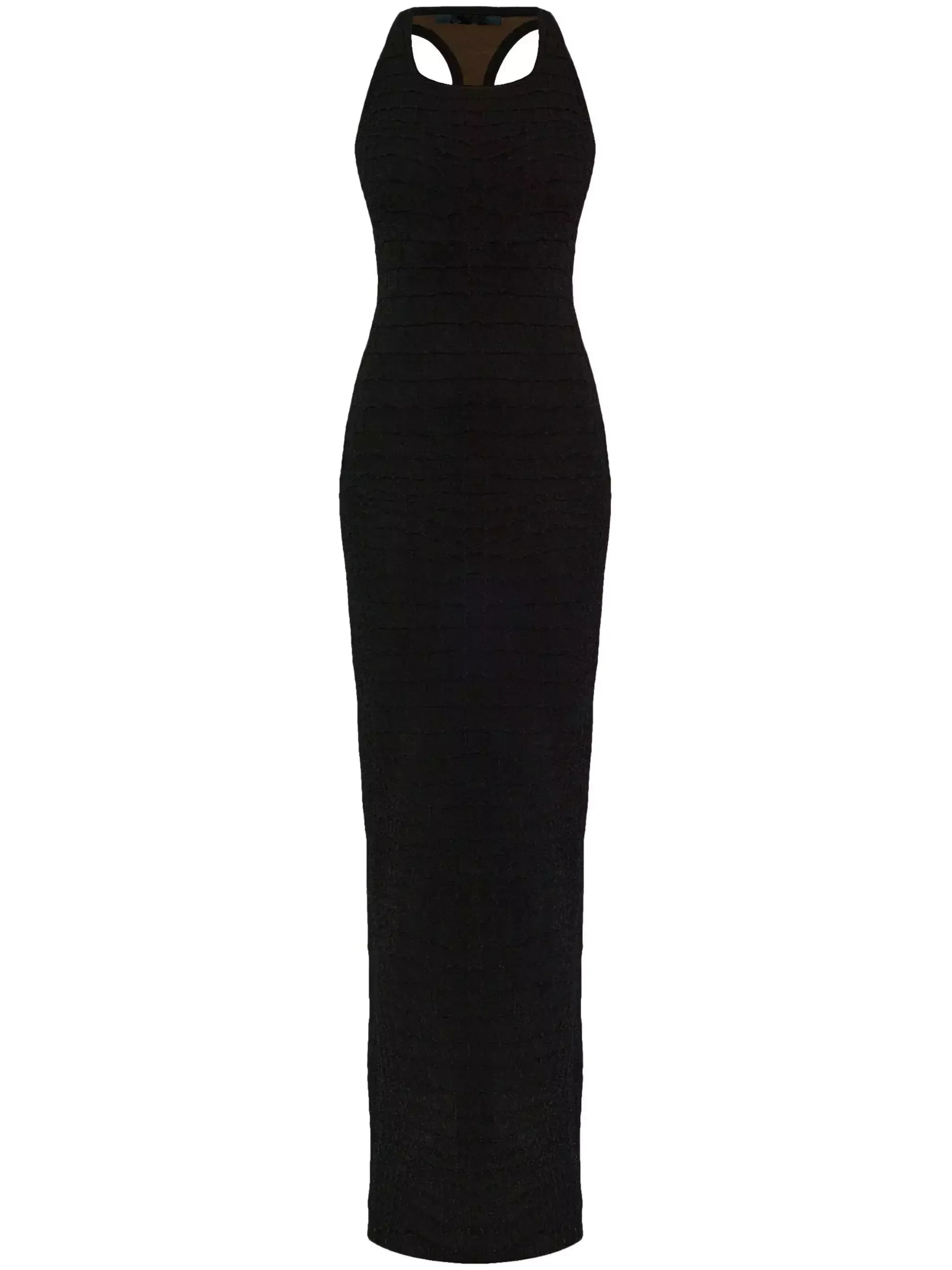 Long Racerback Crocodile Embossed Tank Dress in Black - Dresses