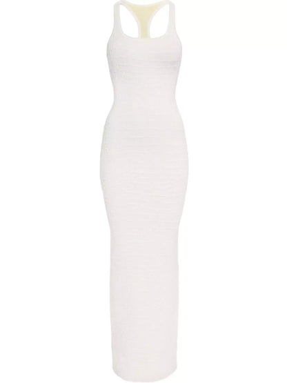 Long Racerback Crocodile embossed Tank Dress in White - Dresses