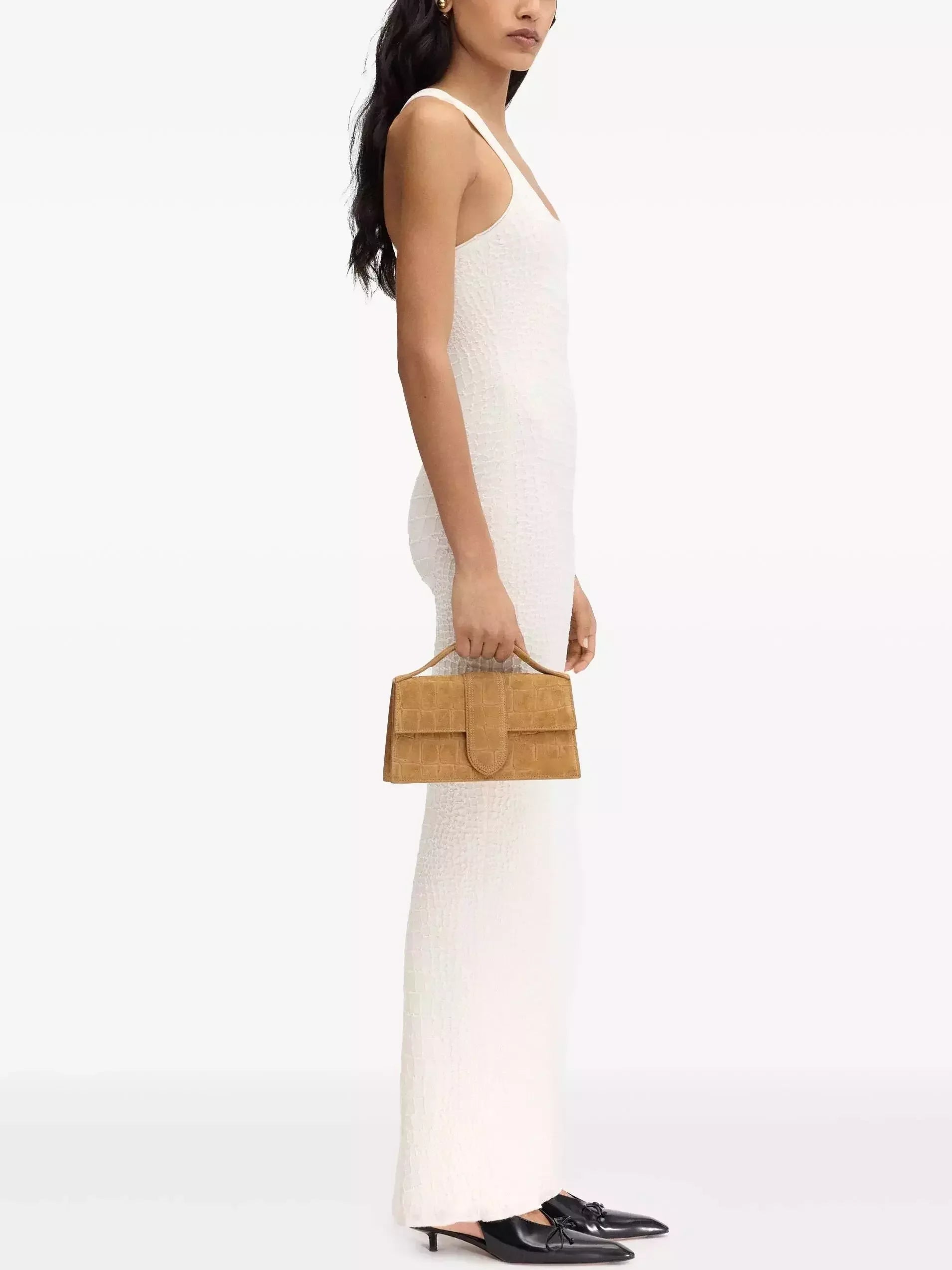 Long Racerback Crocodile embossed Tank Dress in White - Dresses