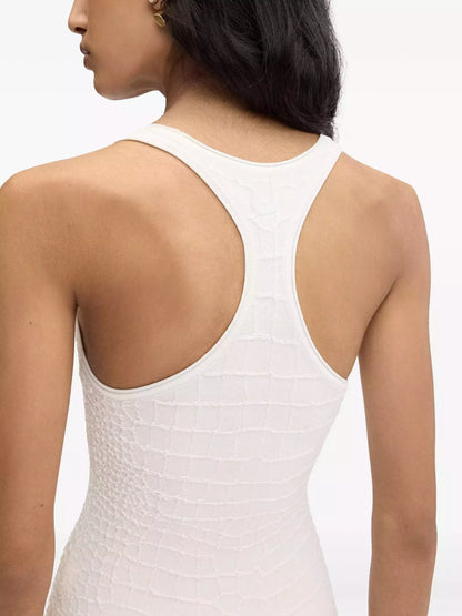 Long Racerback Crocodile embossed Tank Dress in White - Dresses