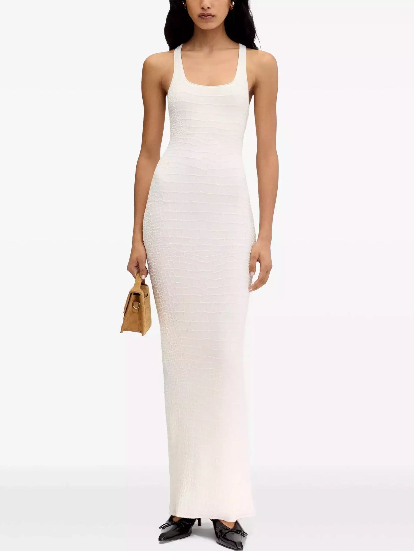 Long Racerback Crocodile embossed Tank Dress in White - S - Dresses
