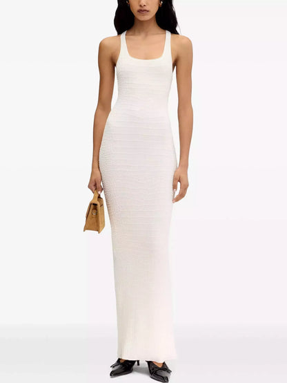 Long Racerback Crocodile embossed Tank Dress in White - S - Dresses