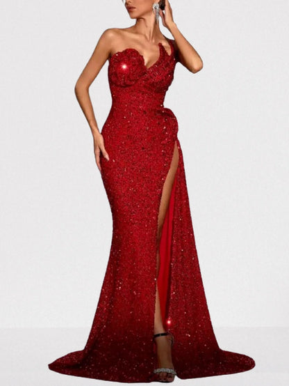 Long Red Structured Sequin Gown - Small - Dresses