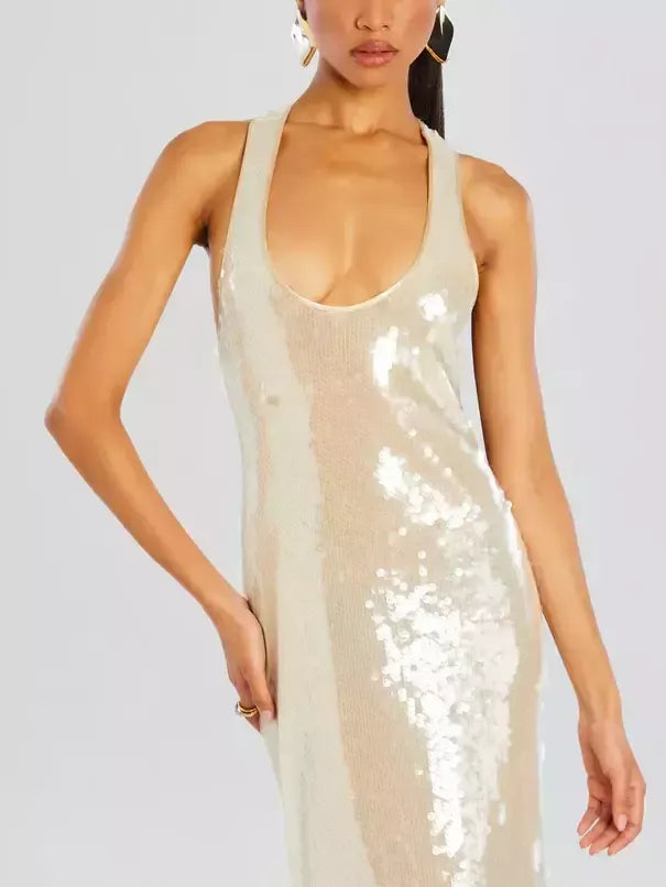 Long Sequin Tank Dress with Racerback - Dresses