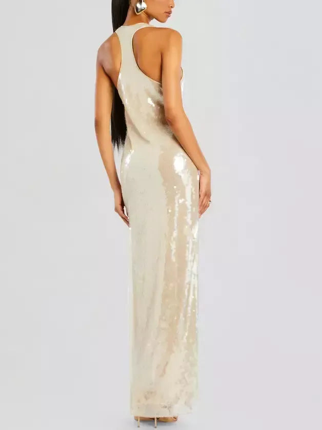 Long Sequin Tank Dress with Racerback - Dresses