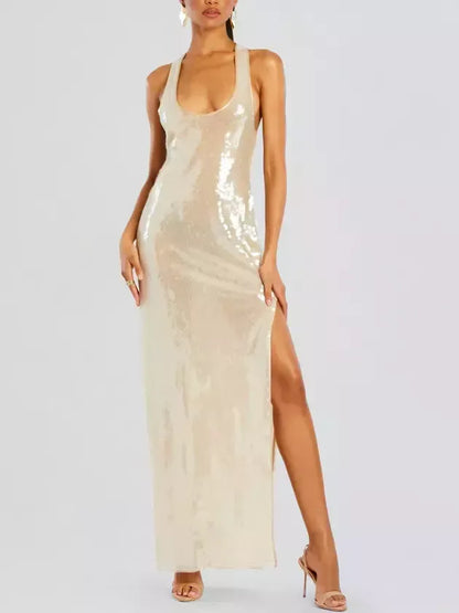 Long Sequin Tank Dress with Racerback - Dresses