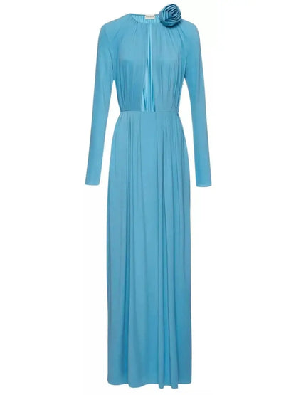 Long Sleeve Jersey Gown in Blue - Dresses