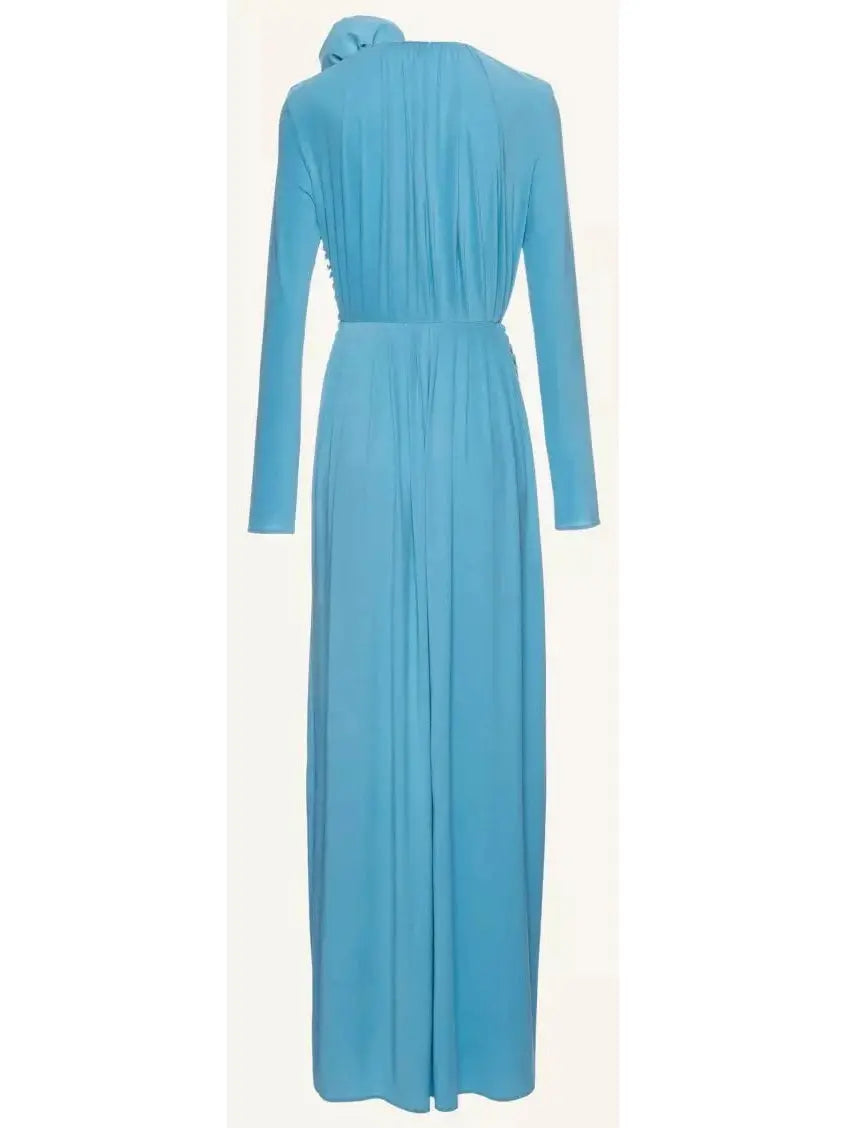 Long Sleeve Jersey Gown in Blue - Dresses