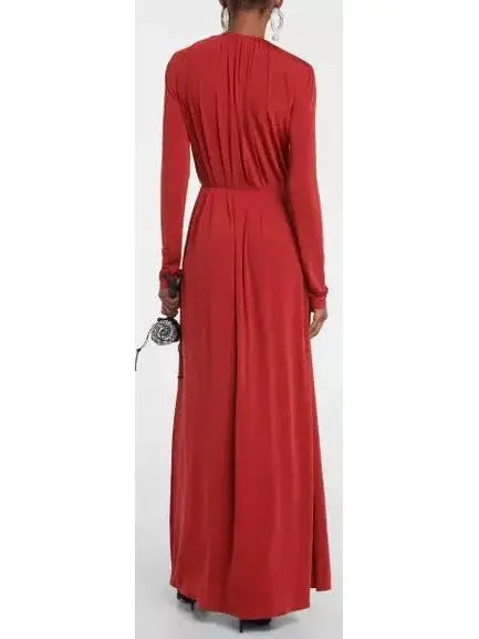 Long Sleeve Jersey Gown in Red - Dresses