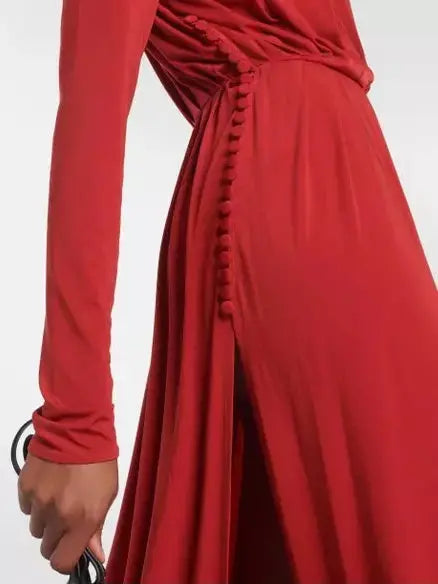 Long Sleeve Jersey Gown in Red - Dresses