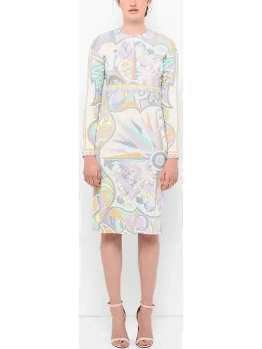 Long Sleeve Printed Jersey Silk Dress - s - Dresses