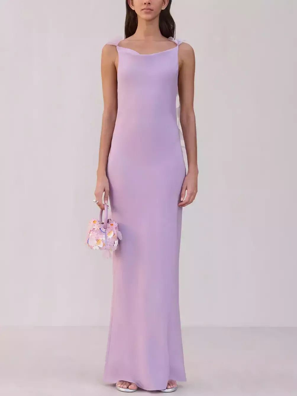 Long Sleeveless Gown with Organza Flower Petals - Small - Dresses