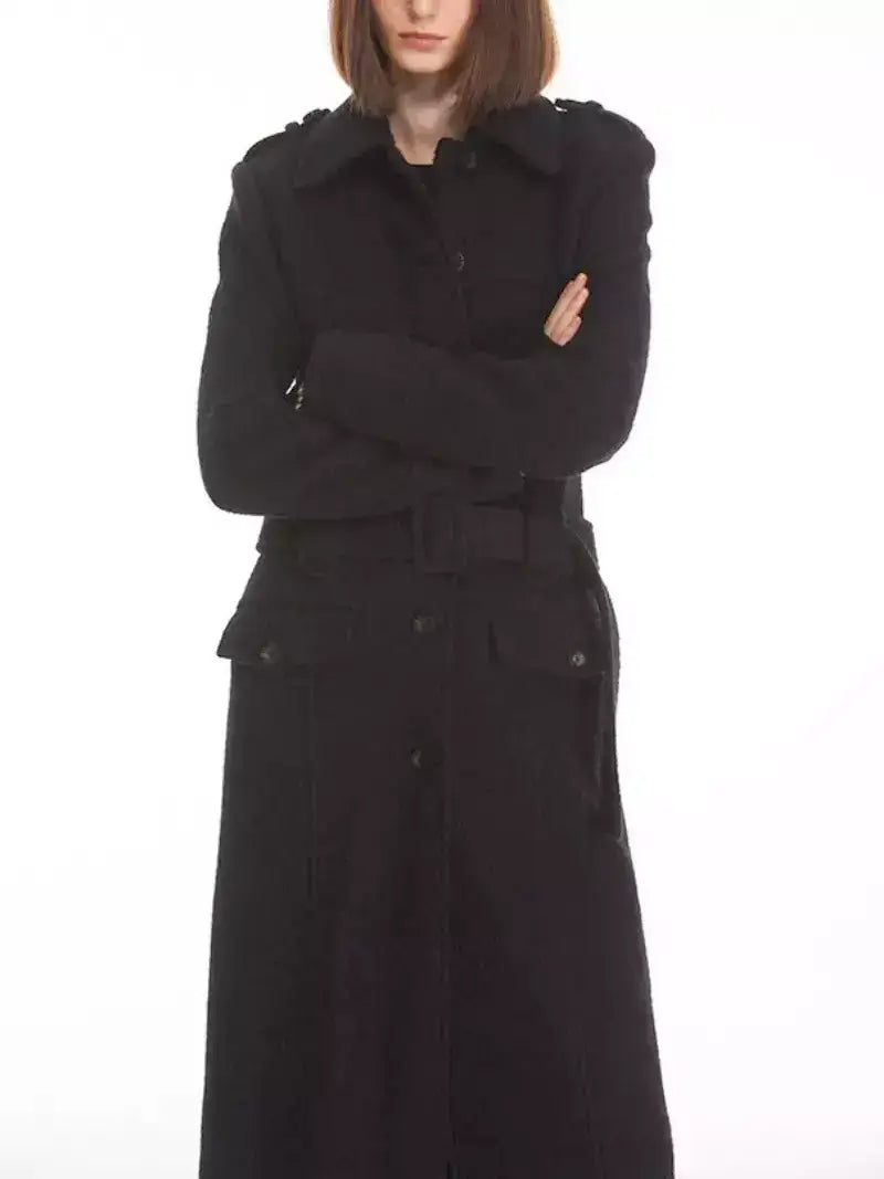 Long Structured Wool Belted Coat - Coats