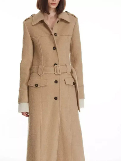 Long Structured Wool Belted Coat - Coats