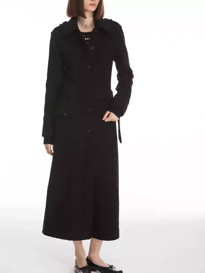 Long Structured Wool Belted Coat - Coats