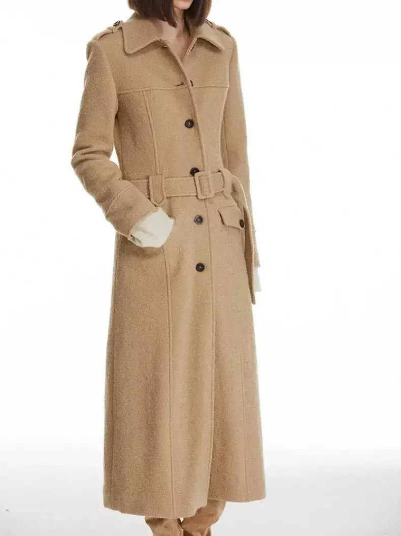 Long Structured Wool Belted Coat - Coats