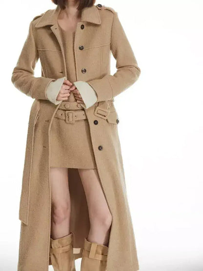 Long Structured Wool Belted Coat - Coats