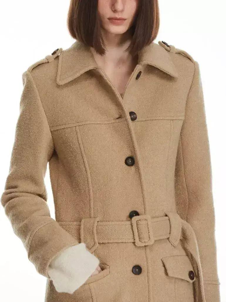 Long Structured Wool Belted Coat - Coats