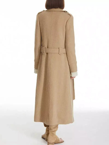 Long Structured Wool Belted Coat - Coats