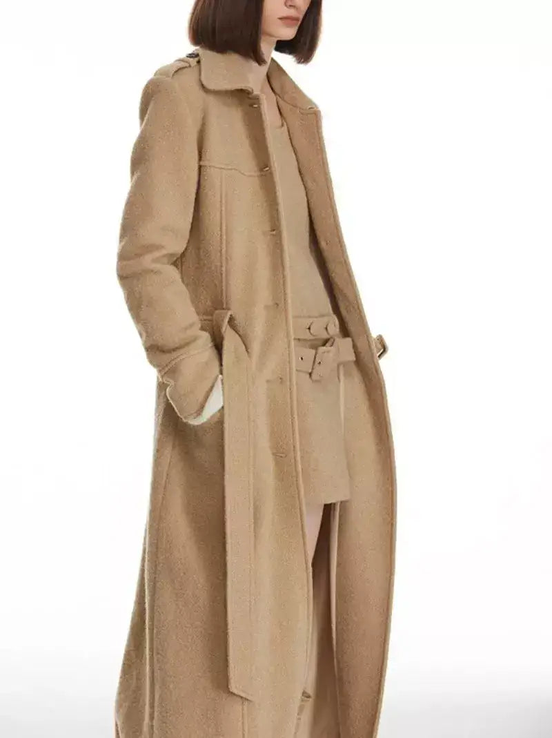 Long Structured Wool Belted Coat - Coats