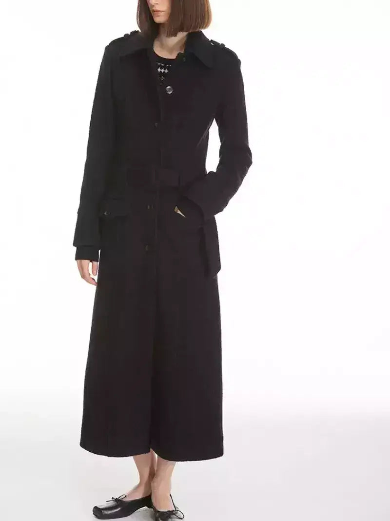 Long Structured Wool Belted Coat - Coats