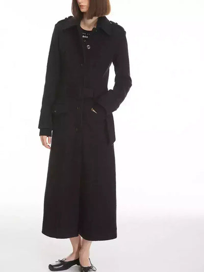 Long Structured Wool Belted Coat - Coats