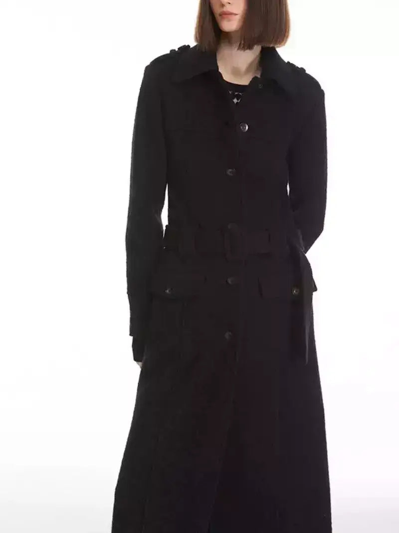 Long Structured Wool Belted Coat - Coats