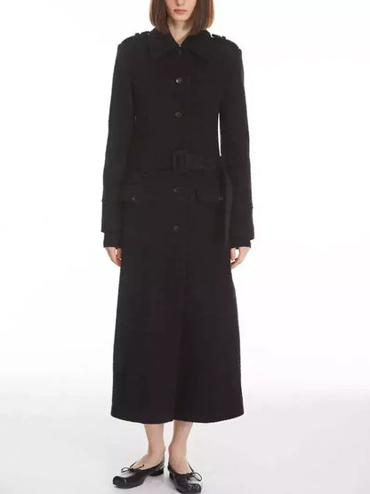 Long Structured Wool Belted Coat - Small / Black - Coats
