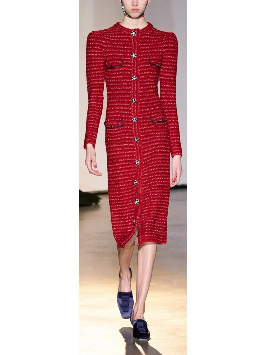 Longline Knit Cardigan Dress Red - Dresses