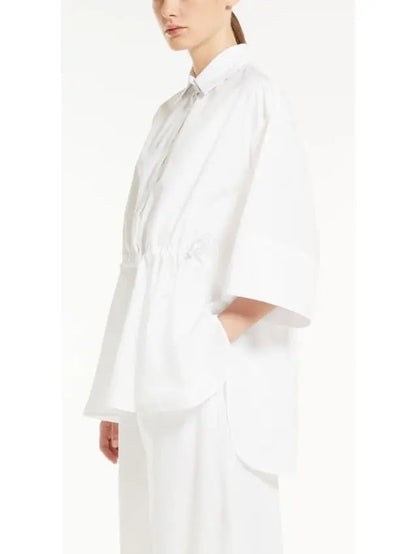 Loose-Fitting Cotton Poplin Shirt with Drawstring Waist in White - Tops