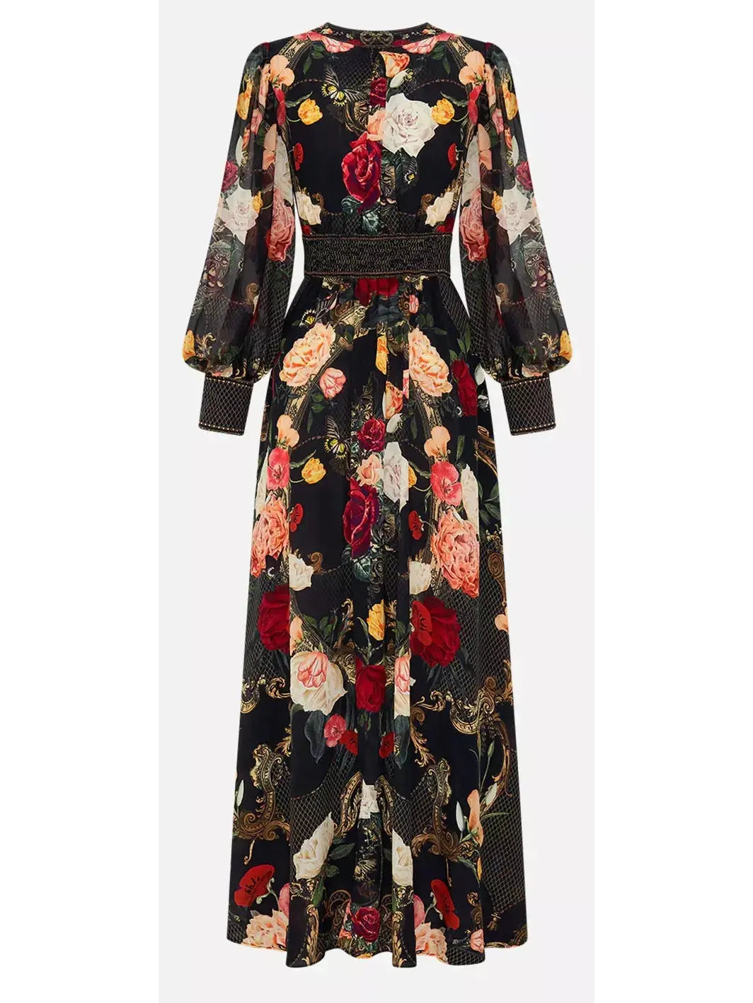 Low-Cut Long Multicolored Floral-Printed Dress - Dresses