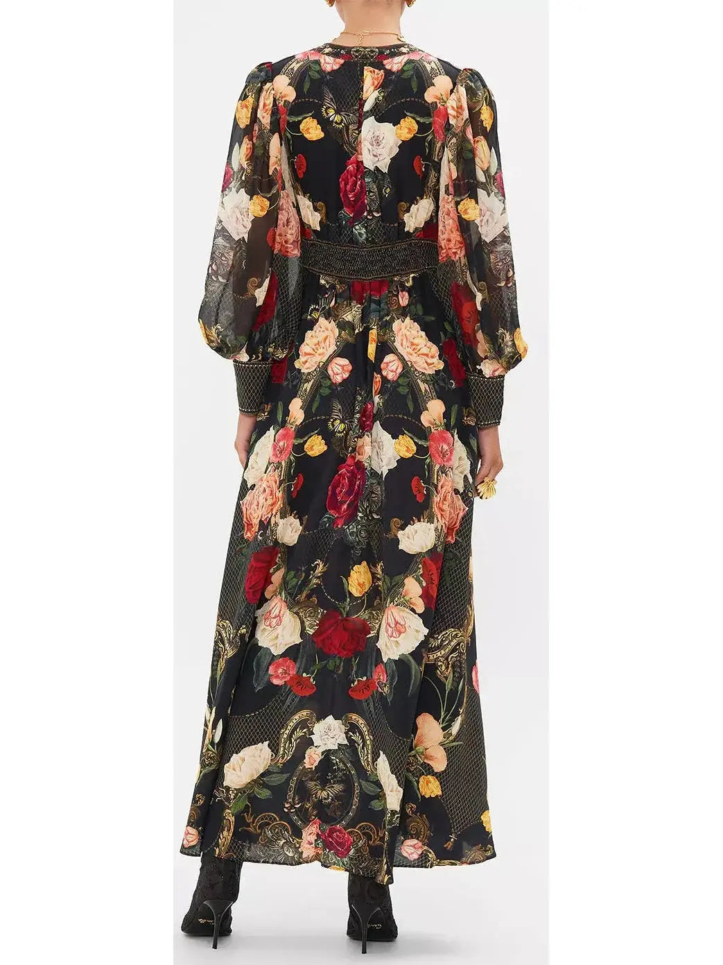 Low-Cut Long Multicolored Floral-Printed Dress - Dresses